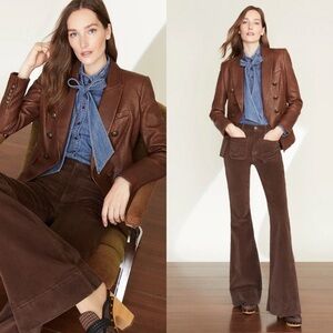 VERONICA BEARD Miller Lamb Leather Dickey Jacket in Brown Sz 2